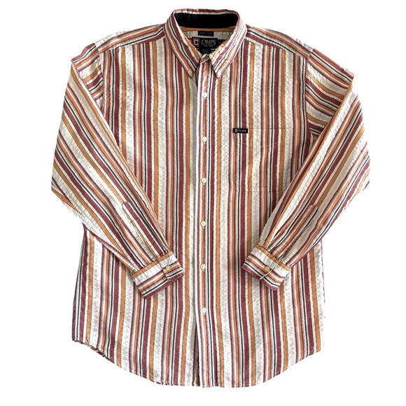CHAPS - SIZE MEDIUM - MULTI-COLOR STRIPPED - SEERSUCKER FABRIC - GOOD COND - B18 - Picture 1 of 7